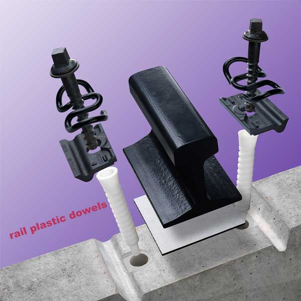 rail plastic dowels in rail fastening system